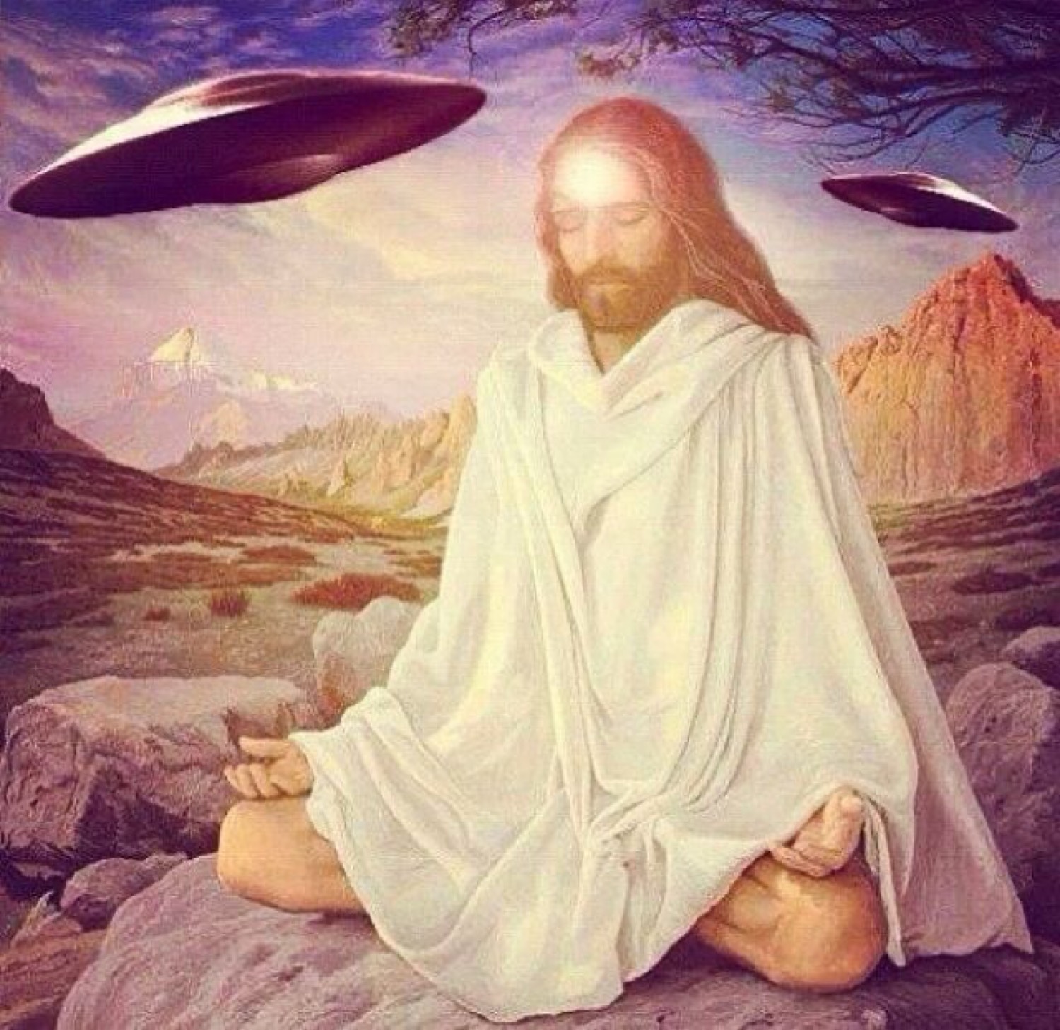 Jesús meditando con naves