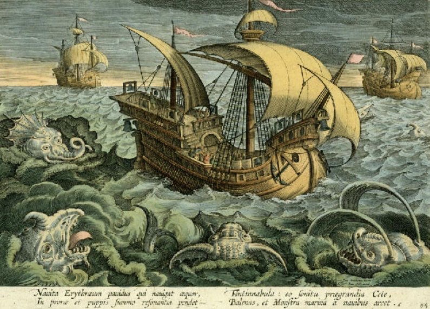 Nave entre monstruos marinos