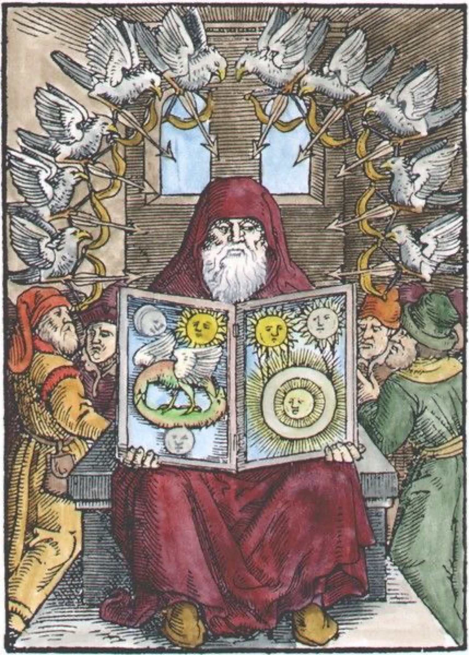 Sabio con el libro del sol y la luna