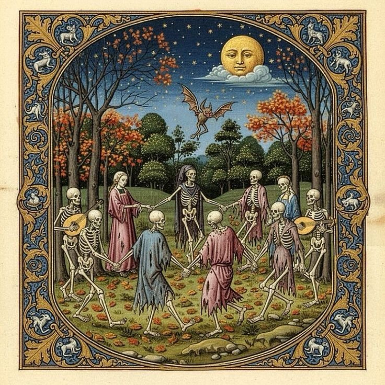 Danza de esqueletos bajo la luna