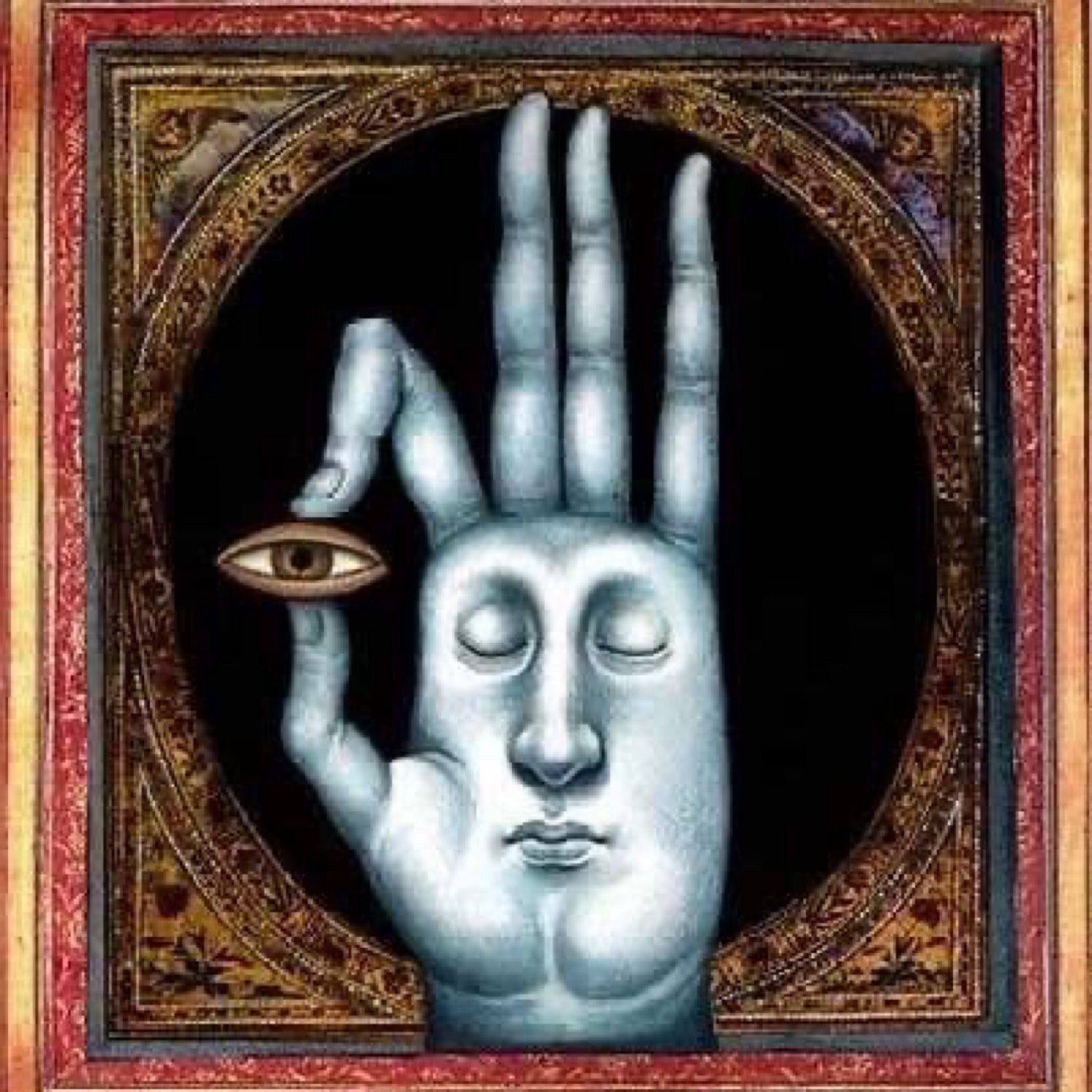 Mano-rostro con el ojo abierto