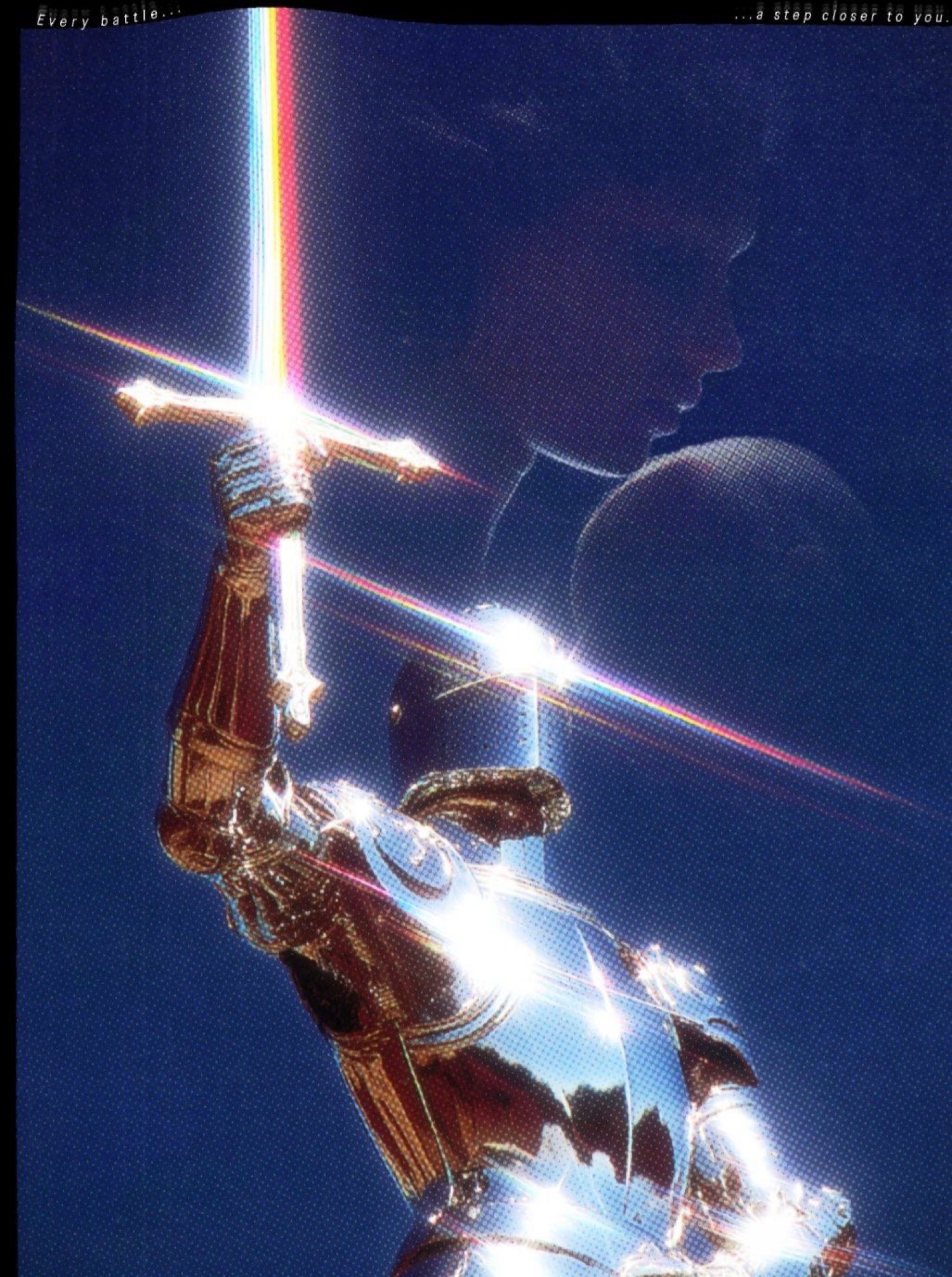 Caballero holográfico con cruz de luz