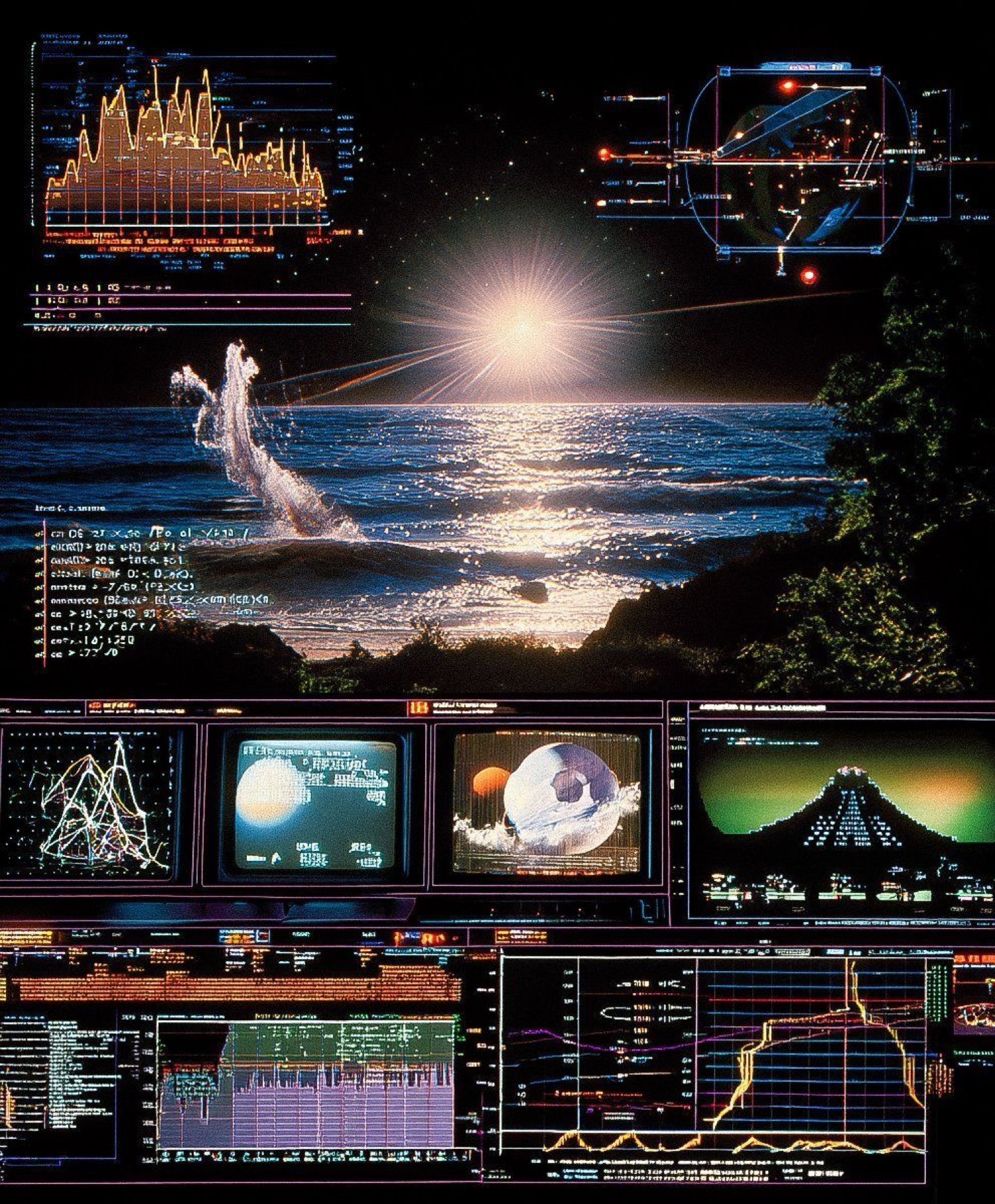 HUD sobre el océano al amanecer