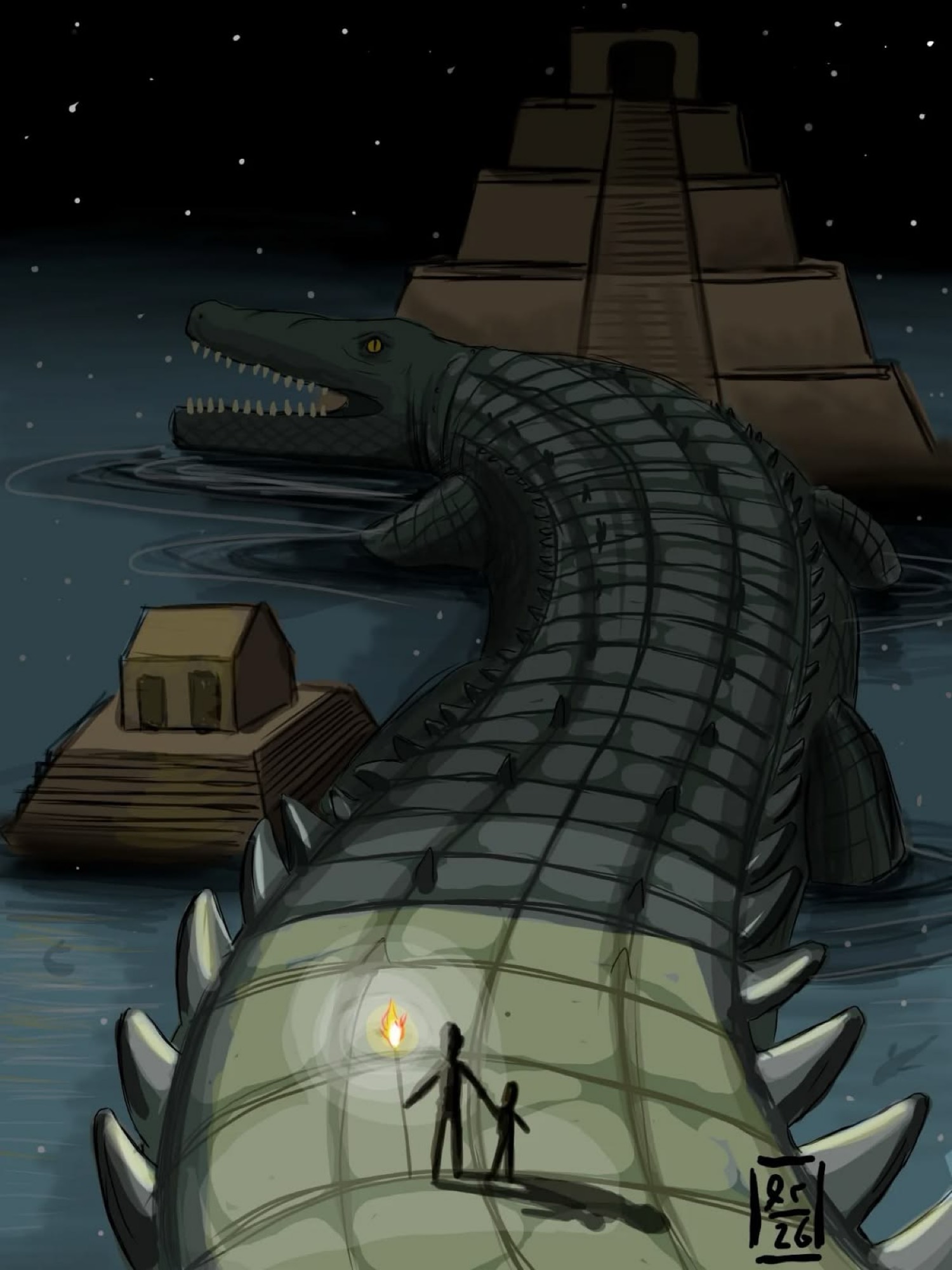 Cocodrilo gigante y la pirámide