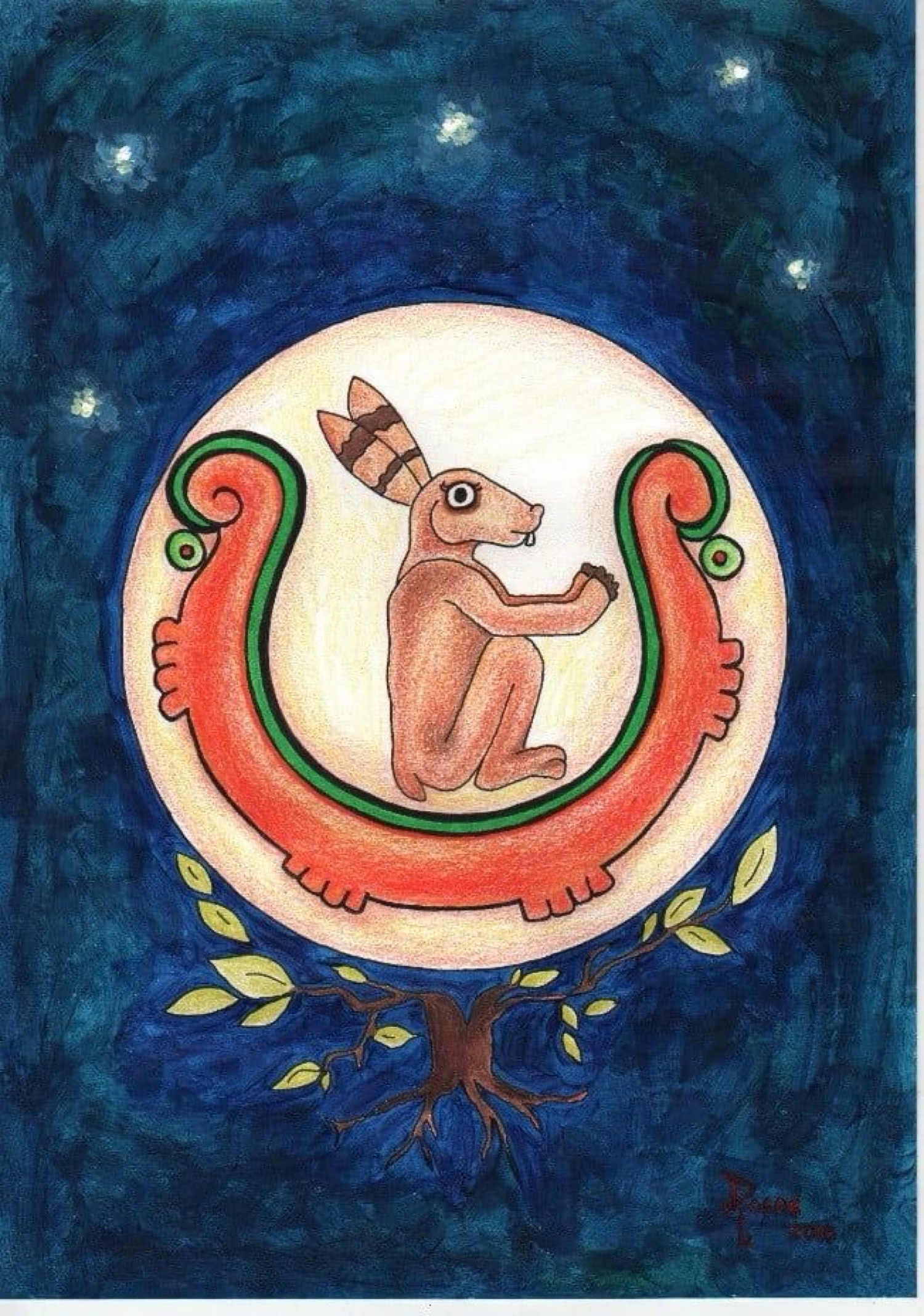Conejo lunar en el círculo