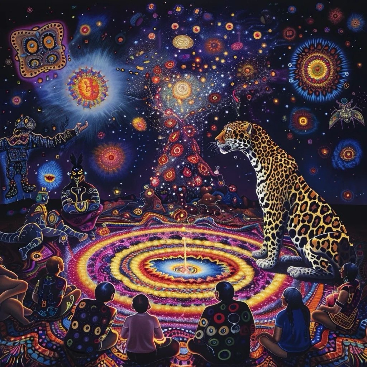 Jaguar ante el mandala de fuego