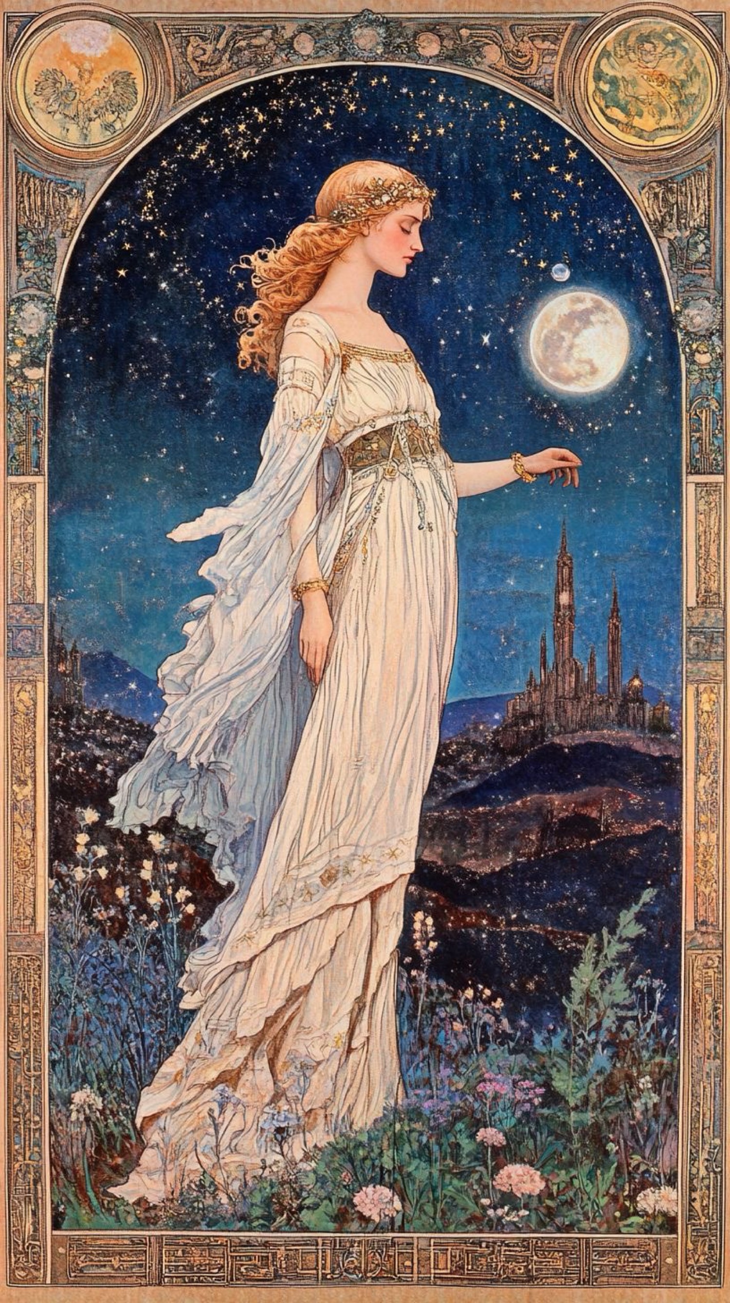 Doncella de la luna sobre la ciudad