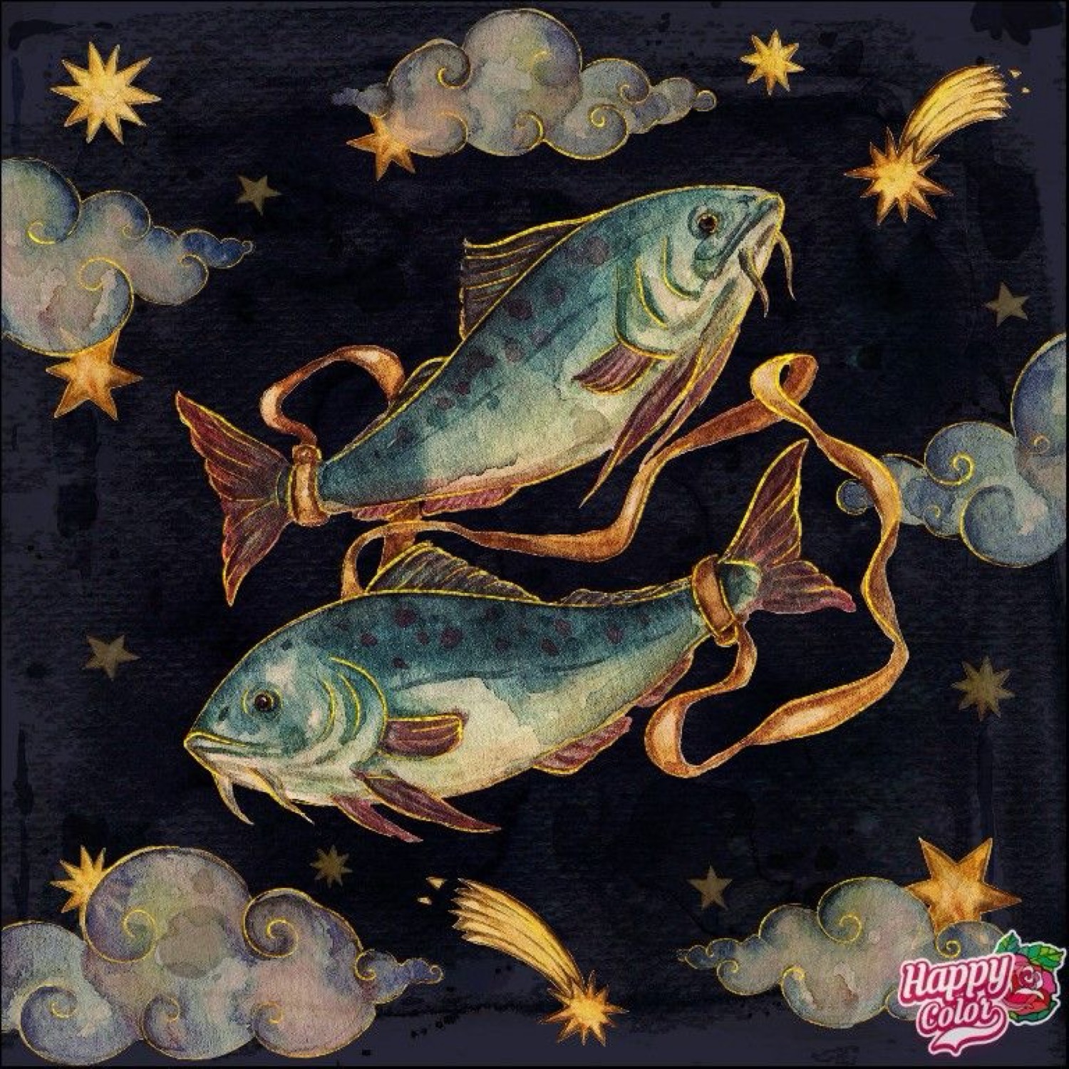 Dos peces entre estrellas