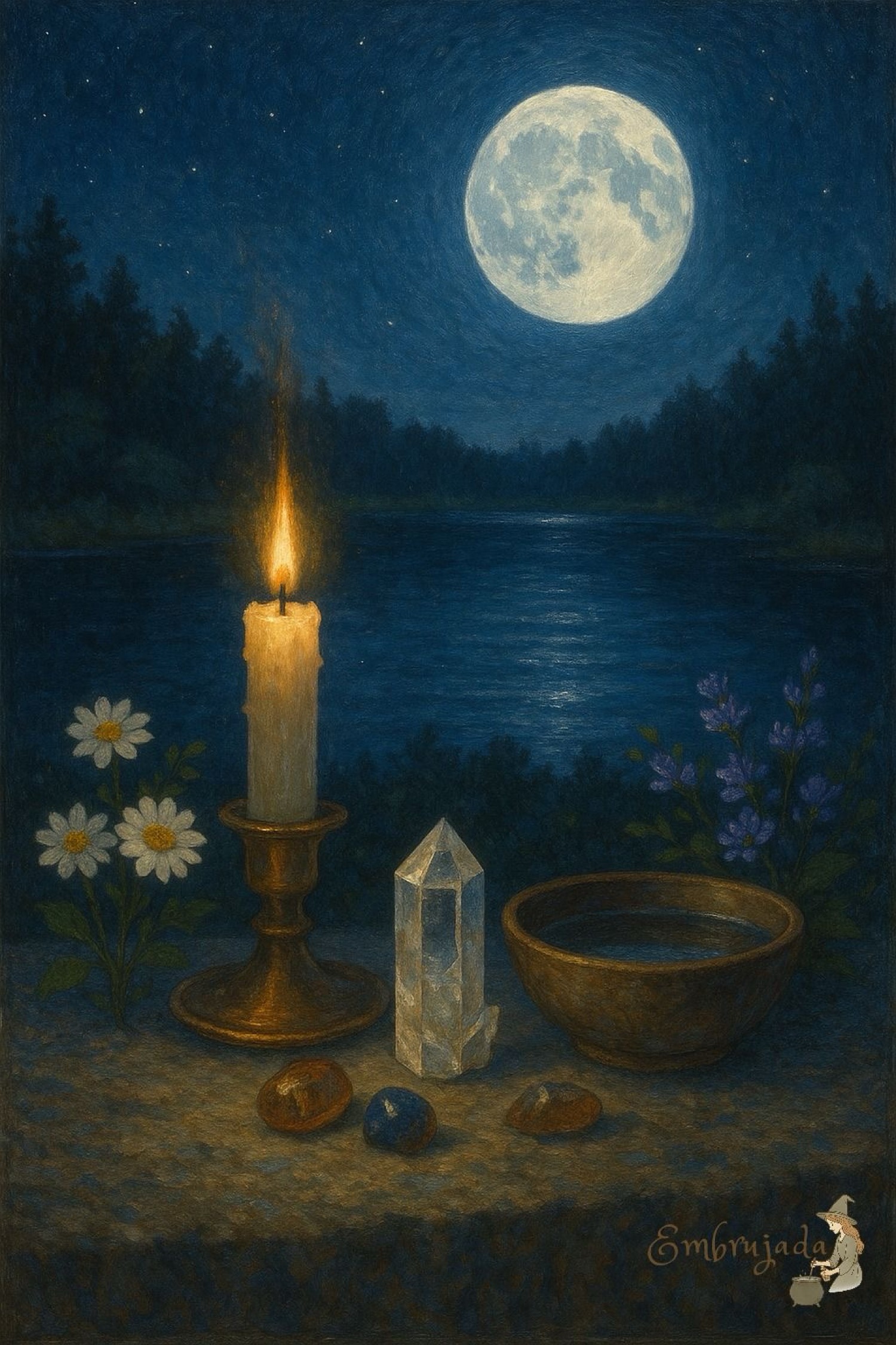 Altar de vela, cristal y luna