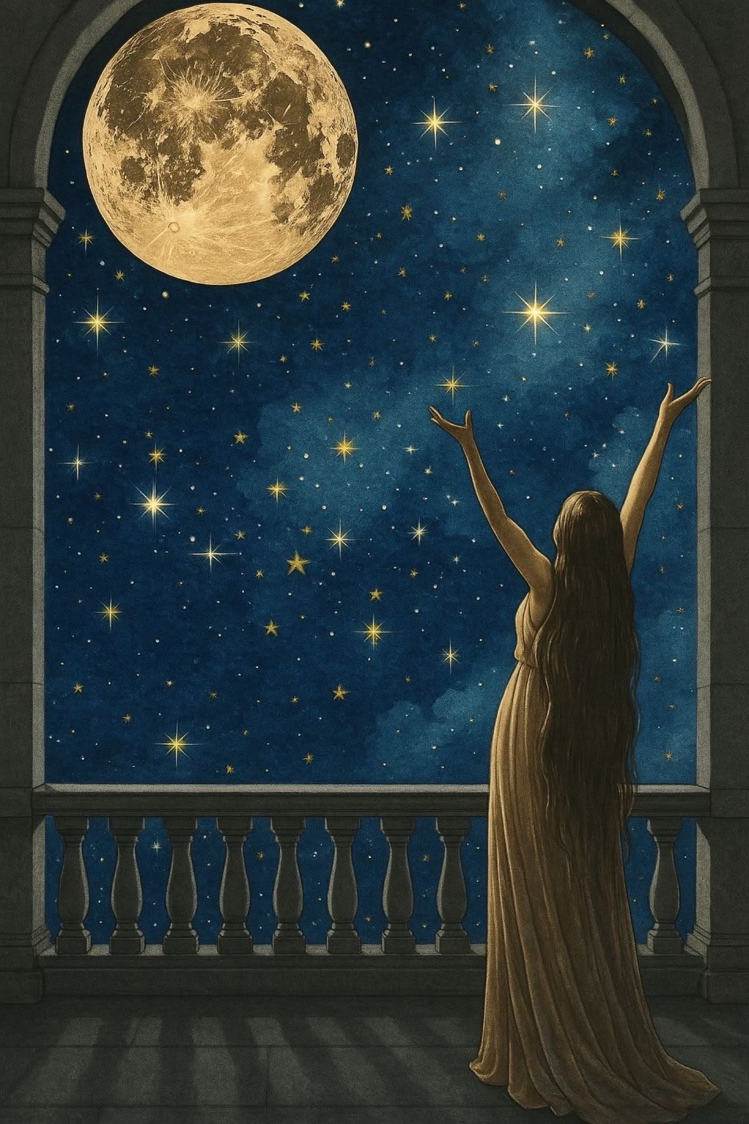 Mujer alcanzando las estrellas