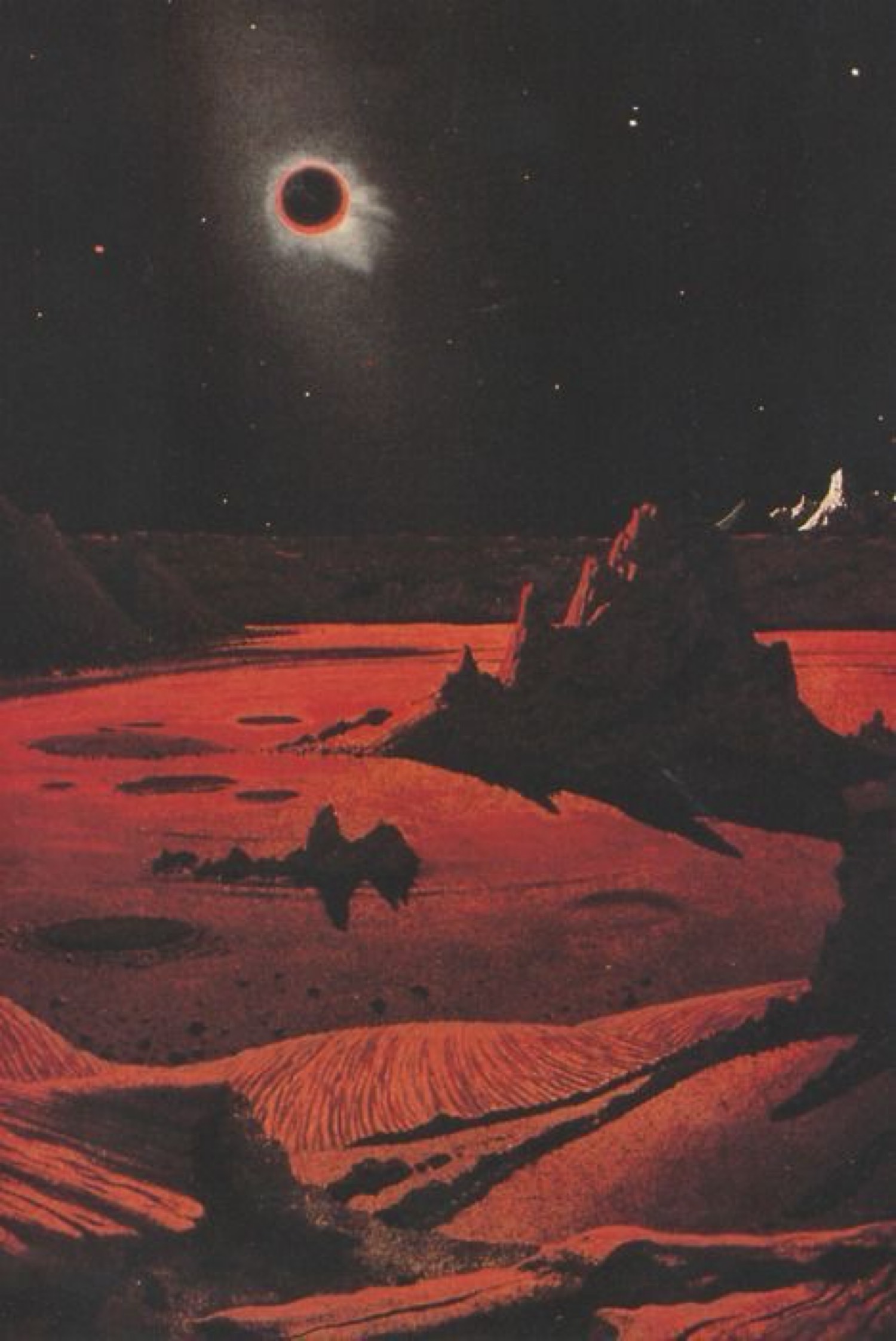 Paisaje rojo bajo el sol negro
