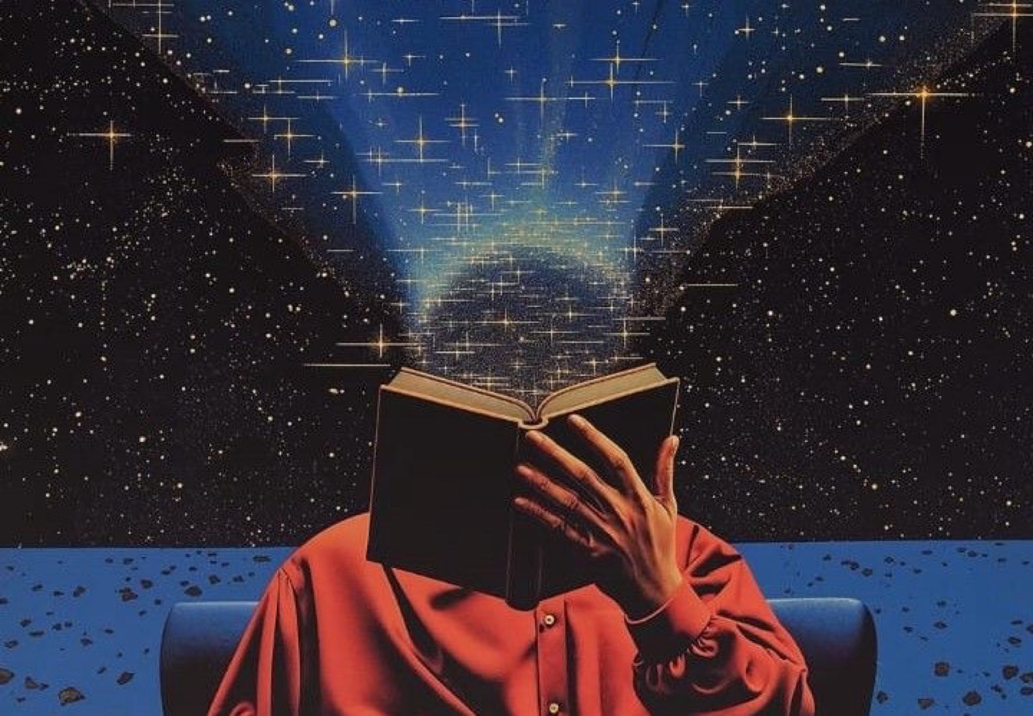 Lector con cabeza de estrellas
