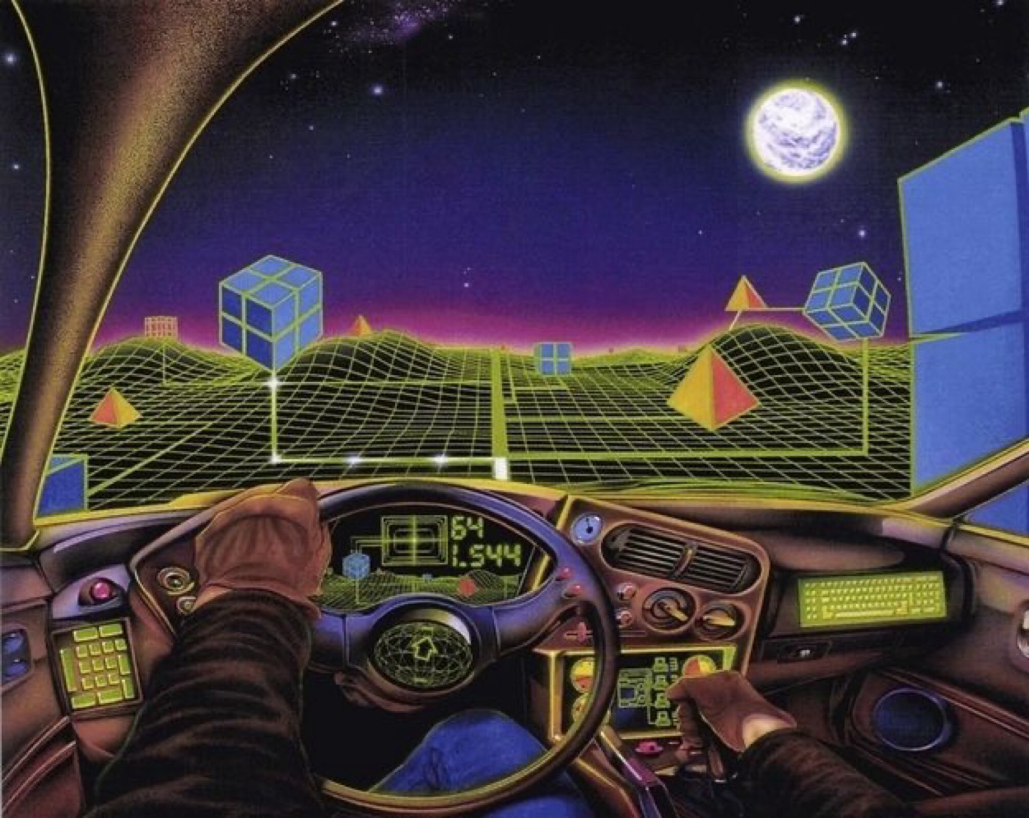 Cabina cyberpunk hacia la luna